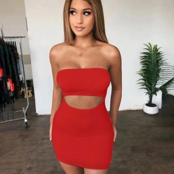 Summer Sexy vintage Hollow Out Strapless Sheath Pencil Mini Dress Bodycon Club Casual Solid Color Women Clothing Dropshipping